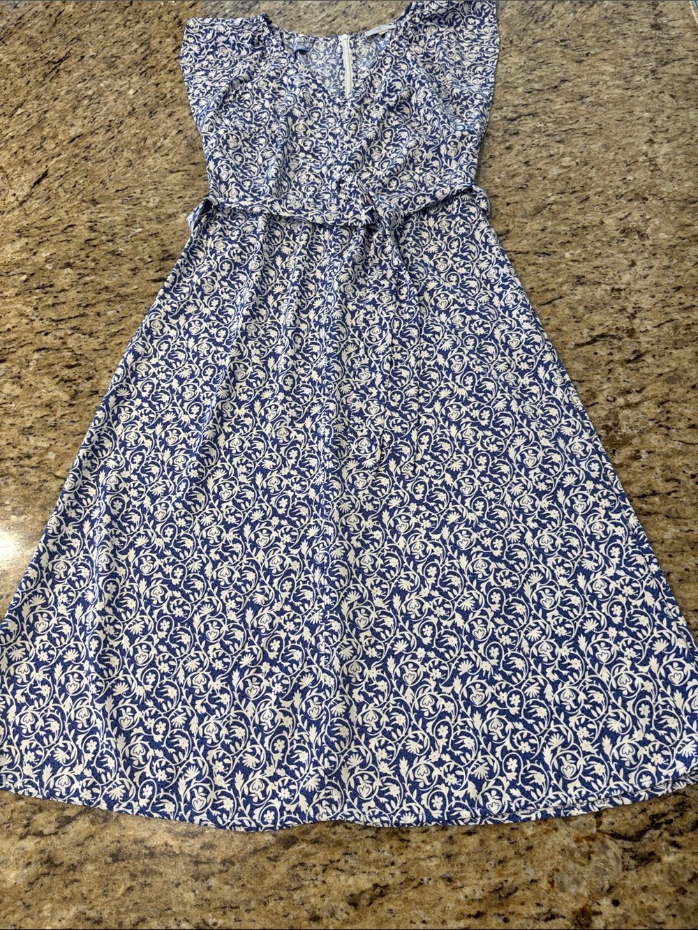 LOFT 10 Petite Blue Floral Dress with Waist Tie - Picture 2 of 16